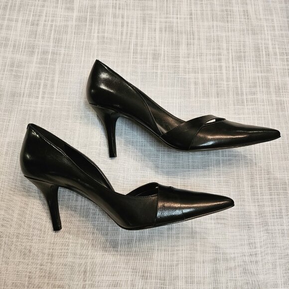 NINE WEST Black Leather D'Orsay Cut Pointed-Toe 3.5" Heel Kimery Pumps Size 9 - Picture 4 of 6